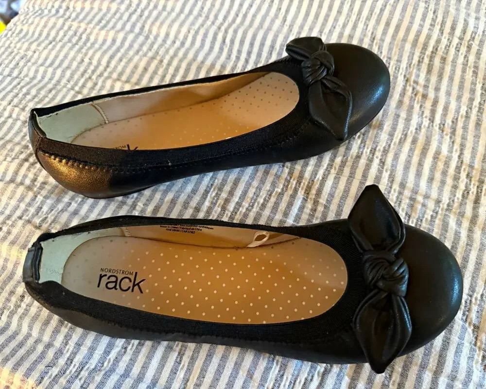 Nordstrom Rack Black Bow Ballet Flats Round Toe Slip-On Comfort Kids - 3M